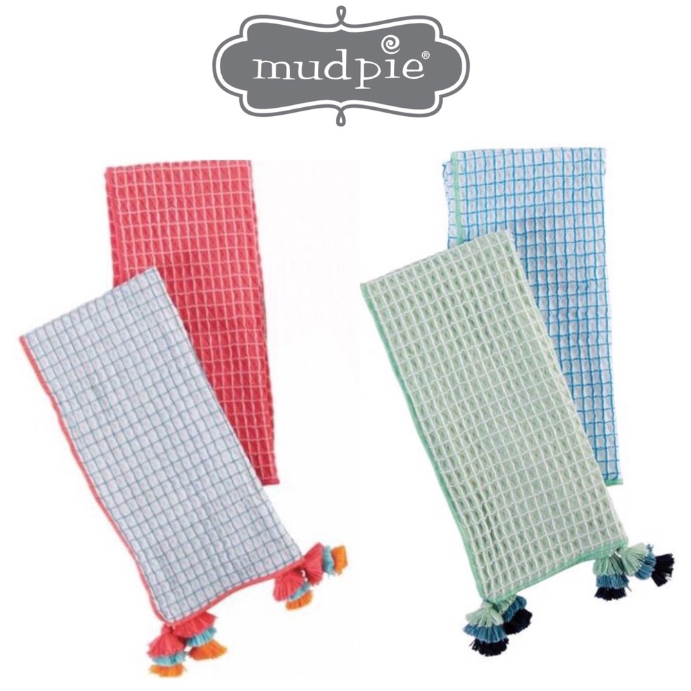 Mud Pie Waffle Knit Tassel Dish Towel Set